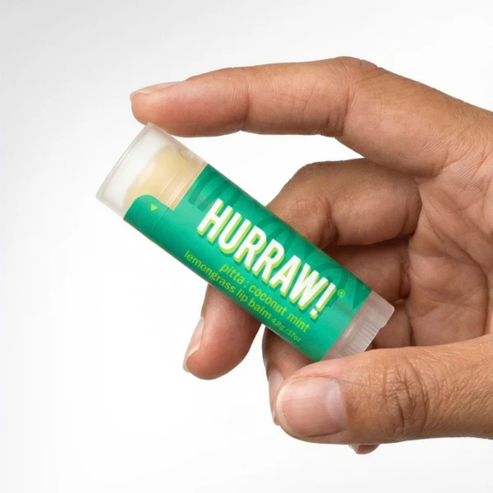 Hurraw Pitta Coconout Mint Lemongrass Lip Balm 4,8 gr (Hindistan Cevizi, Limonotu)