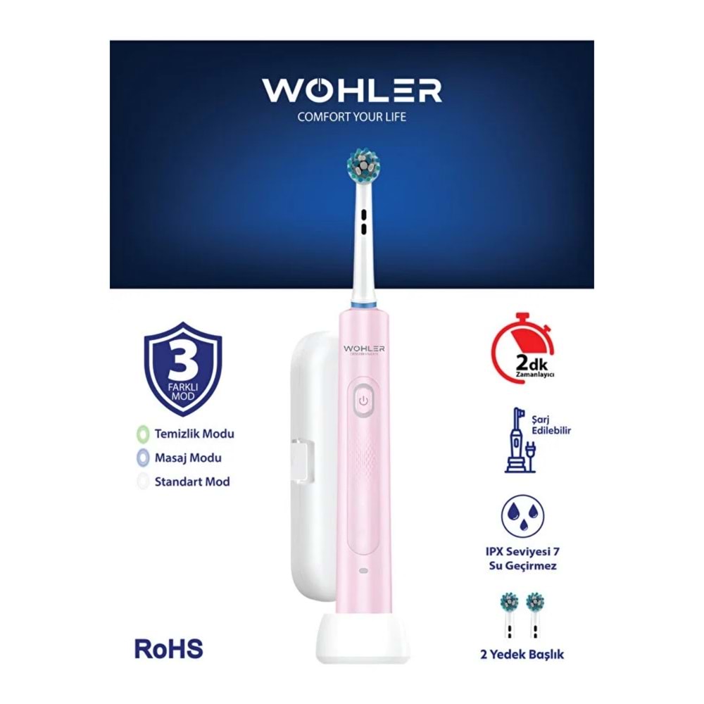 Wohler Şarjlı Diş Fırçası, 3 Modlu, Pembe