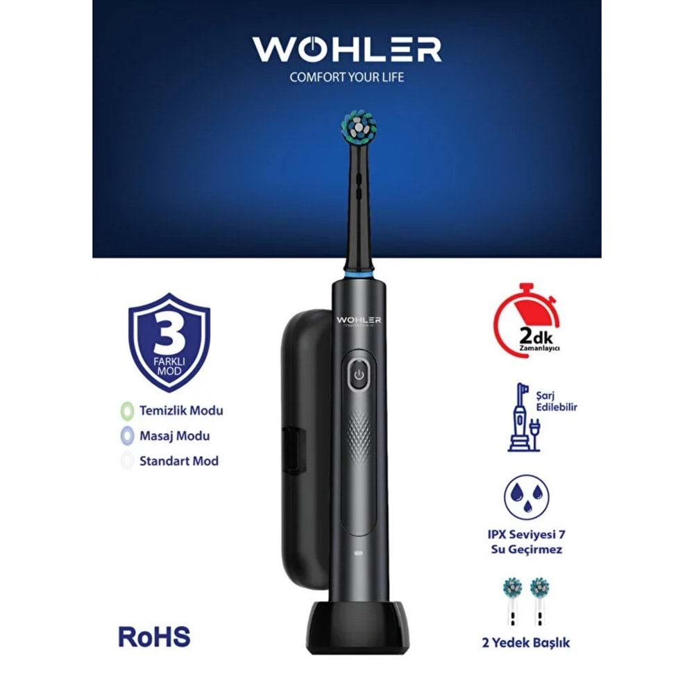 Wohler Şarjlı Diş Fırçası, 3 Modlu, Siyah