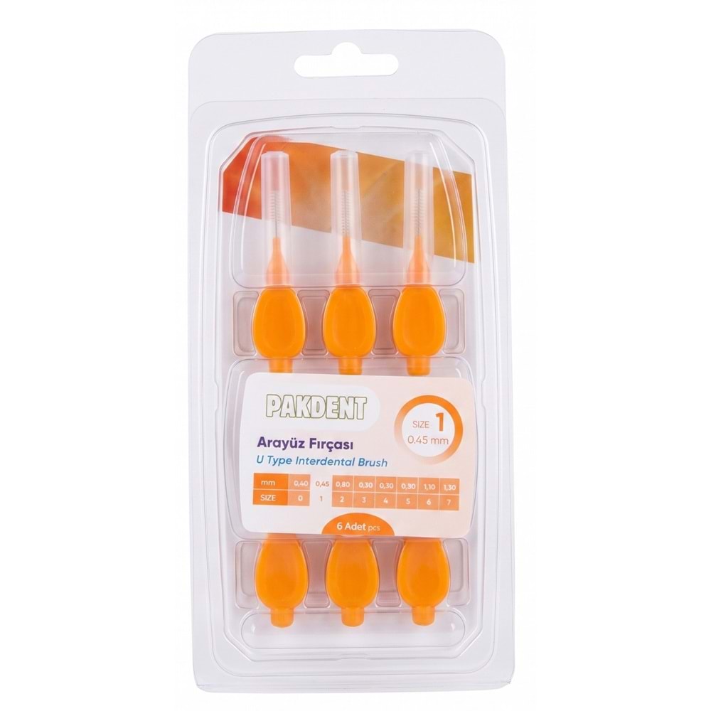 Pakdent Arayüz Fırçası U Type 6Lı Size:1 0.45mm Turuncu