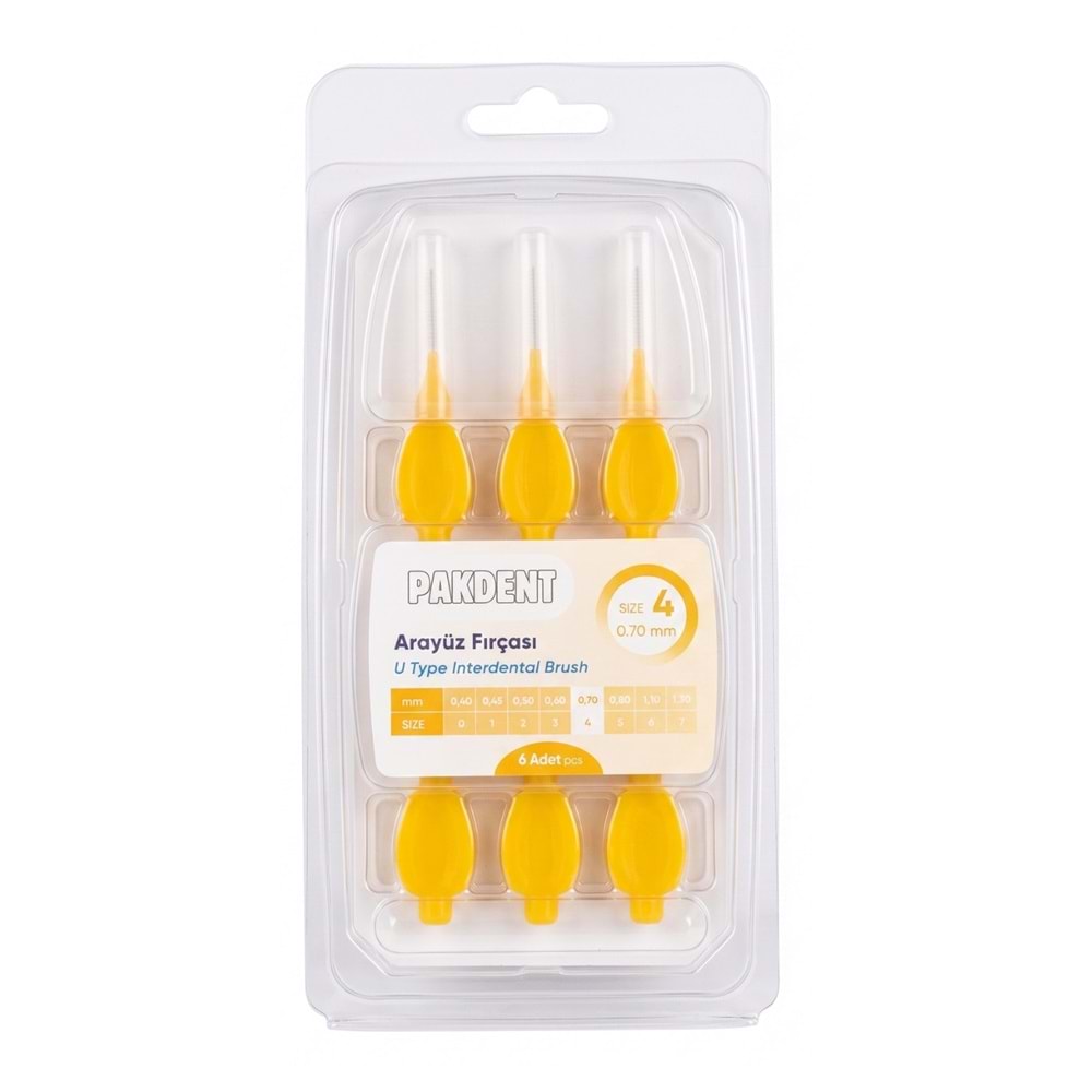 Pakdent Arayüz Fırçası U Type 6Lı Size:4 0.70mm Sarı