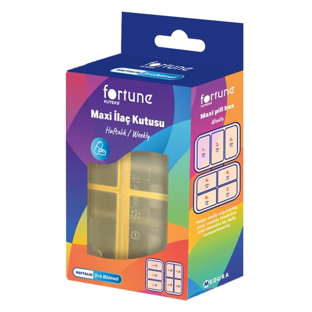 Fortune Maxi Haftalık İlaç Saklama Kutusu, 3+4 Bölmeli