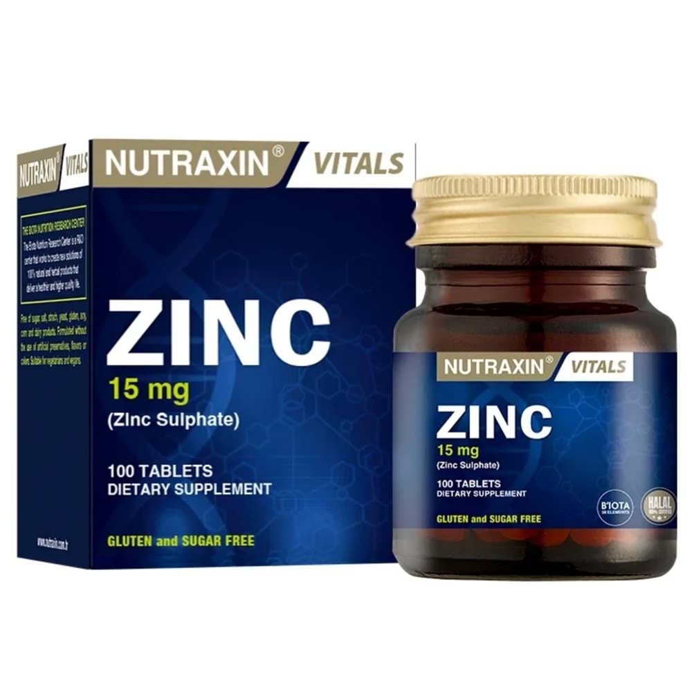 Nutraxin Zinc Sulphate Çinko Sülfat 15mg, 100 Tablet