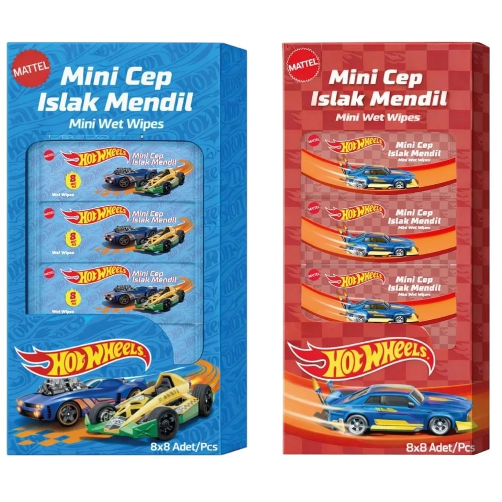 Mini Cep Islak Mendil 8x8 Adet, Hotwheels Araba Desenli