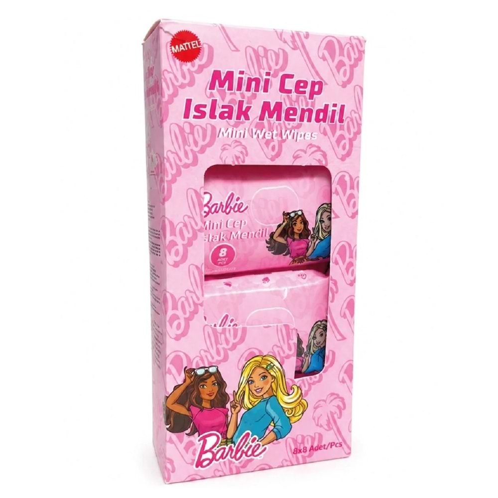 Mini Cep Islak Mendil 8x8 Adet, Barbie Desenli