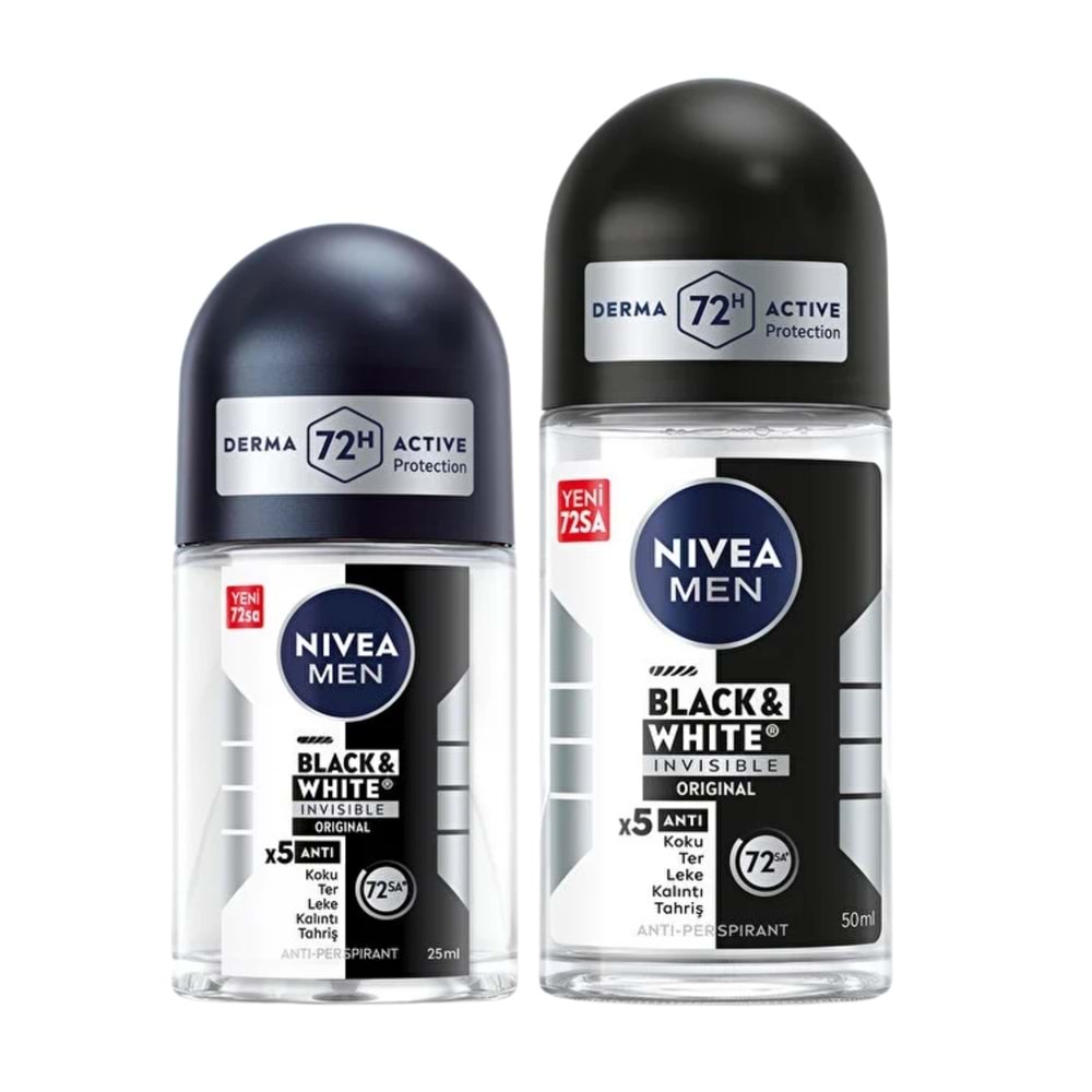 Nivea Roll On 2li Set B&W Invisible Original 50 mL + 25 mL, Men