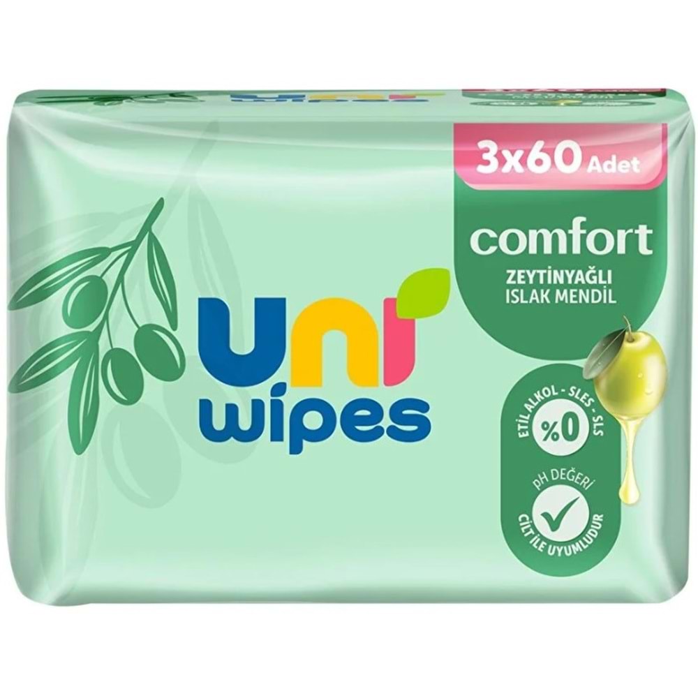 Uni Baby Comfort Zeytinyağlı Islak Mendil, 3*60 Adet