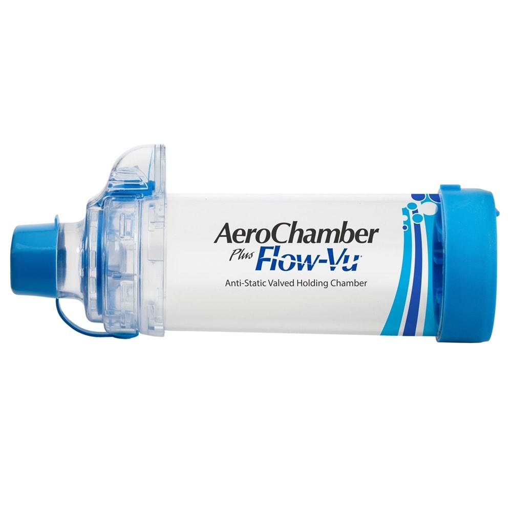 Aerochamber Plus Flow-Vu Chamber, Mavi (Ağızlıklı, Yetişkin +5 Yaş)