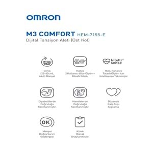Omron M3 Comfort Tansiyon Aleti, Geniş Manşon, 2x 60 Ölçüm Hafıza