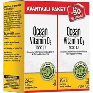 Ocean Vitamin D 1000IU Sprey 20ml 2Lı Paket 2.%50 İnd.