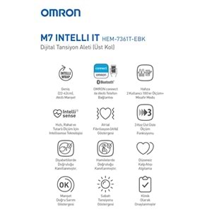 Omron M7 Intelli IT Tansiyon Aleti, Geniş Manşon, 2x 100 Ölçüm Hafıza, Omron Connect Uyumlu