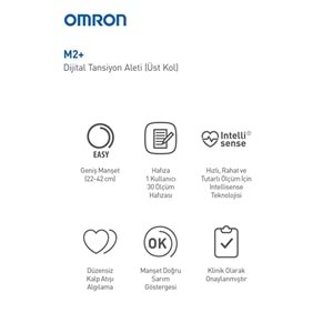 Omron M2+ Tansiyon Aleti, Geniş Manşon, 30 Ölçüm Hafıza