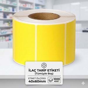 Eczane İlaç Tarif Etiketi Sarı (40x60mm / 1000 Adet)