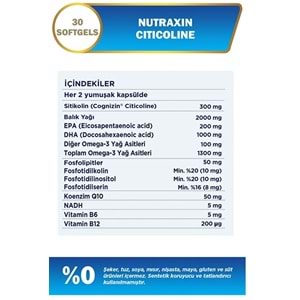 Nutraxin Sitikolin Takviye Edici Gıda 300Mg 30 Yumuşak Kapsül