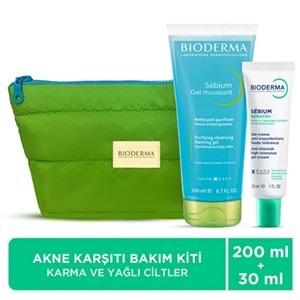 Bioderma Sebium Foaming Gel 200 mL + Sebium Kerato+ Krem 30 ml (Makyaj Çantası Hediyeli)