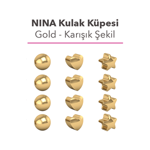 Nına Küpe Sarı Üzerine Karışık Şekil Gold Taş (12Lı Kartela)