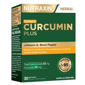 Nutraxin Curcumin Plus Zerdeçal, D Vitamini ve Karabiber içeren Takviye Edici Gıda 30 Kapsül