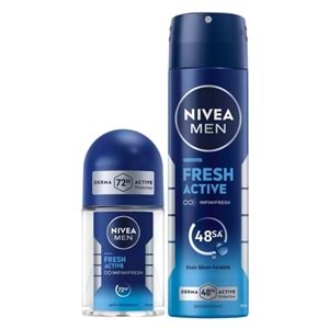 Nivea Deodorant + Roll On Set Fresh Active Sprey 150 mL + Roll On 25 mL, Men