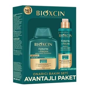 Bioxcin Keratin & Argan Onarıcı Bakım Seti | Şampuan 300 mL + Sıvı Saç Kremi 200 mL