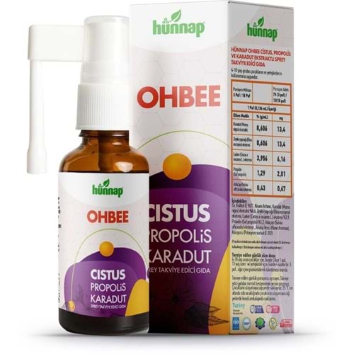 Hünnap Ohbee Cistus, Propolis Ve Karadut Ekstraktlı Sprey 30 mL