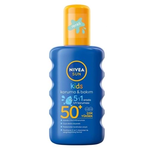 Nivea Sun Kids SPF50+ 5 in 1 Koruma ve Bakım Renkli Güneş Spreyi 200 mL
