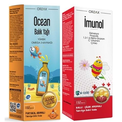 Ocean Balık Yağı Portakallı+İmunol Şurup Ballı-Çilekli 150Ml İkili Paket