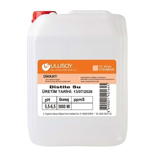 Ulusoy Distile Su 5 Litre pH:5,5-6,5