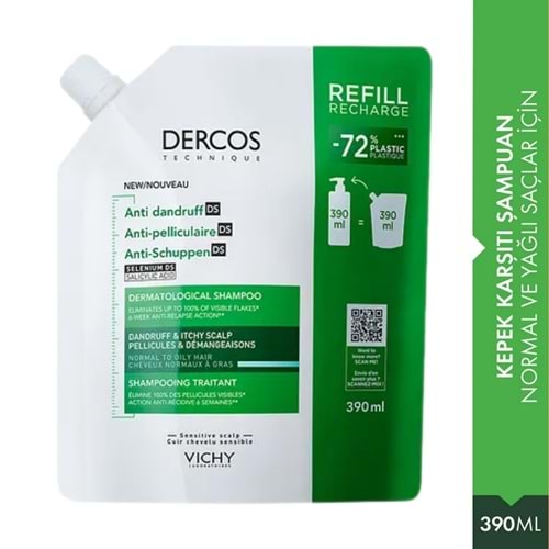 Vichy Dercos Kepek Karşıtı Şampuan Normal/Yağlı 390Ml Refill Yedek