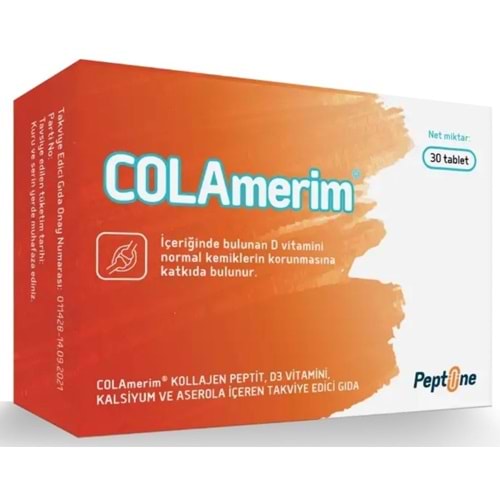 COLAmerim Kolajen Peptit, D3 Vitamini, Kalsiyum ve Aserola İçeren 30 Tablet