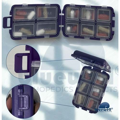 Bluewell Maxi Haftalık/Günlük İlaç Kutusu Renkli 12Li Stand