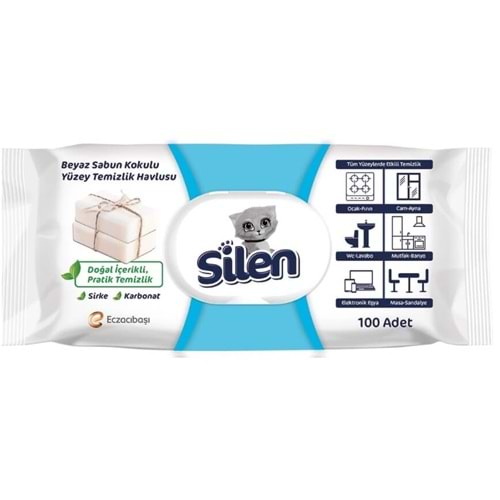 Silen Yüzey Temizlık Havlusu Beyaz Sabun-Sirke-Karbonat 100Lü