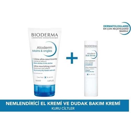 Bioderma Atoderm Mains Ongles El Kremi 50Ml+ Atoderm Stick Levres 4g Set