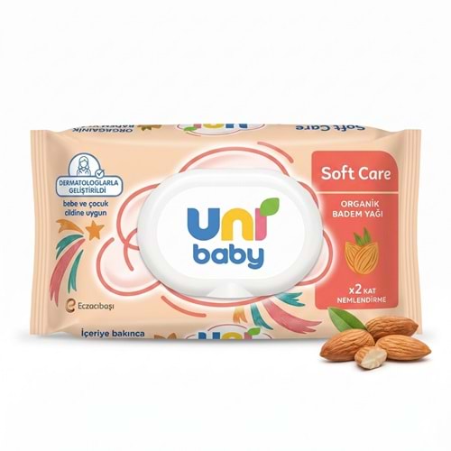 Uni Baby Soft Care Badem Yağlı Islak Mendil, 90 Adet