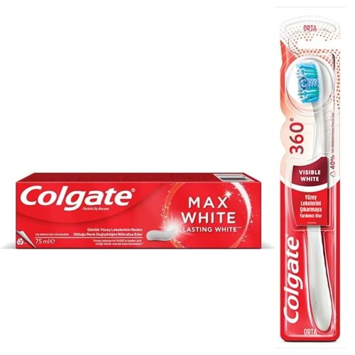 Colgate Diş Macunu Max White 75 mL + Visible White 360 Diş Firçası Seti