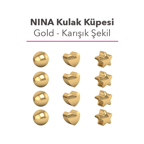 Nına Küpe Sarı Üzerine Karışık Şekil Gold Taş (12Lı Kartela)