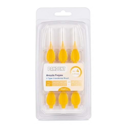 Pakdent Arayüz Fırçası U Type 6Lı Size:4 0.70mm Sarı