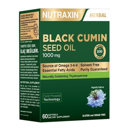 Nutraxin Black Cumin Seed Oil Çörek Otu Yağı 1000 mg 60 Kapsül
