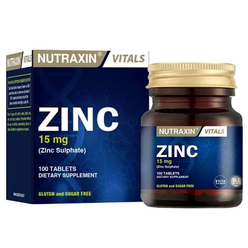 Nutraxin Zinc Sulphate Çinko Sülfat 15mg, 100 Tablet
