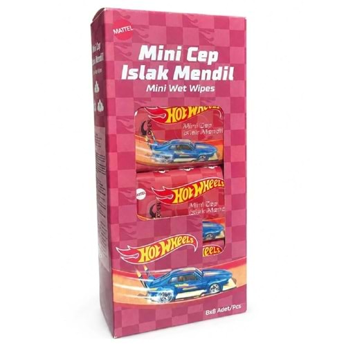 Mini Cep Islak Mendil 8x8 Adet, Hotwheels Araba Desenli