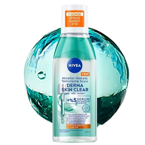 Nivea Derma Skin Clear Serum Etkili Micellar Makyaj Temizleme Suyu 200 mL