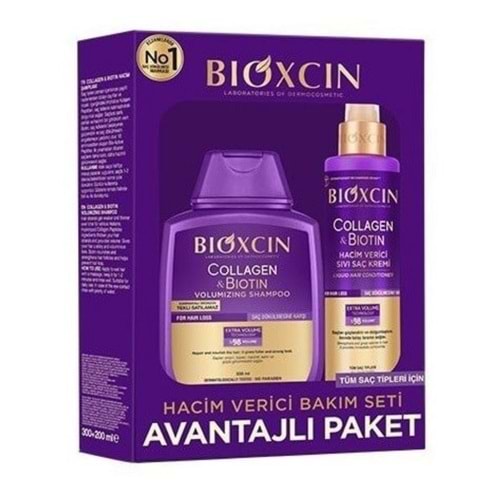 Bioxcin Collagen ve Biotin Hacim Verici Saç Bakım Seti | Şampuan 300 mL + Sıvı Saç Kremi 200 mL