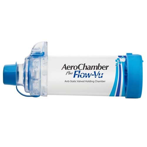 Aerochamber Plus Flow-Vu Chamber, Mavi (Ağızlıklı, Yetişkin +5 Yaş)