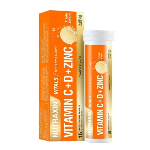 Nutraxin C, D Vitamini ve Çinko içeren 15 Efervesan Tablet