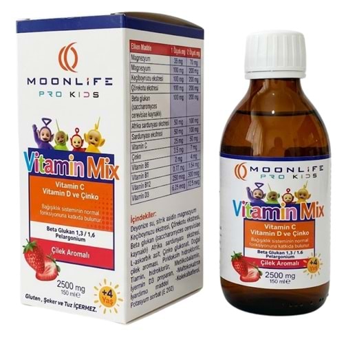 Moonlife Vitamin Mix (Vitamin C, D ve Çinko) Takviye Edici Surup 150 ml, Çilek Aromalı