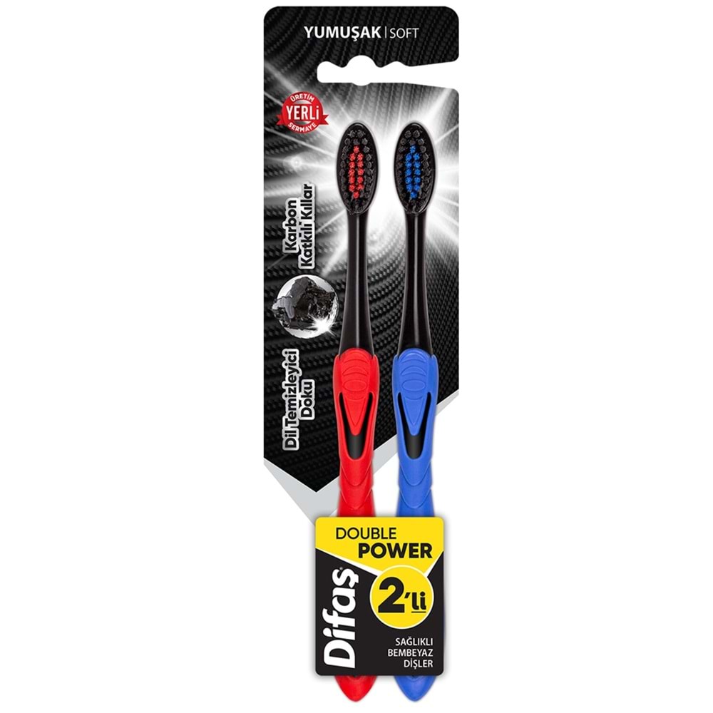 Difaş Double Power Karbon Black 1+1 Diş Fırçası Yumuşak