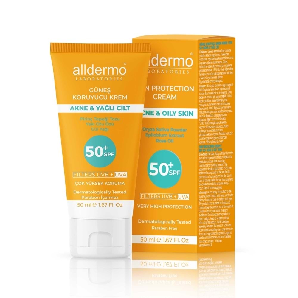 Alldermo Akne Karşıtı Yağlı Ciltler için SPF50+ Güneş Kremi 50 mL