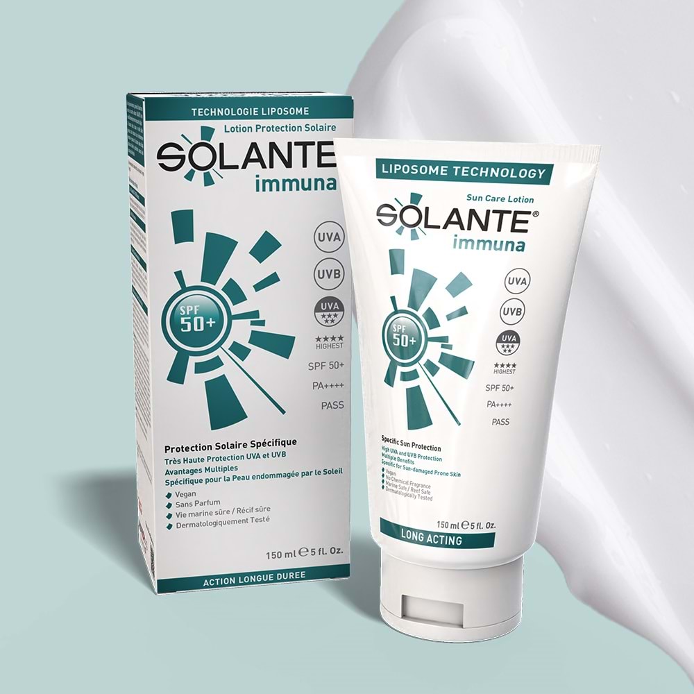 Solante Immuna SPF50+ Cilt Hasarına Yatkın Ciltler için Güneş Losyonu 150 mL