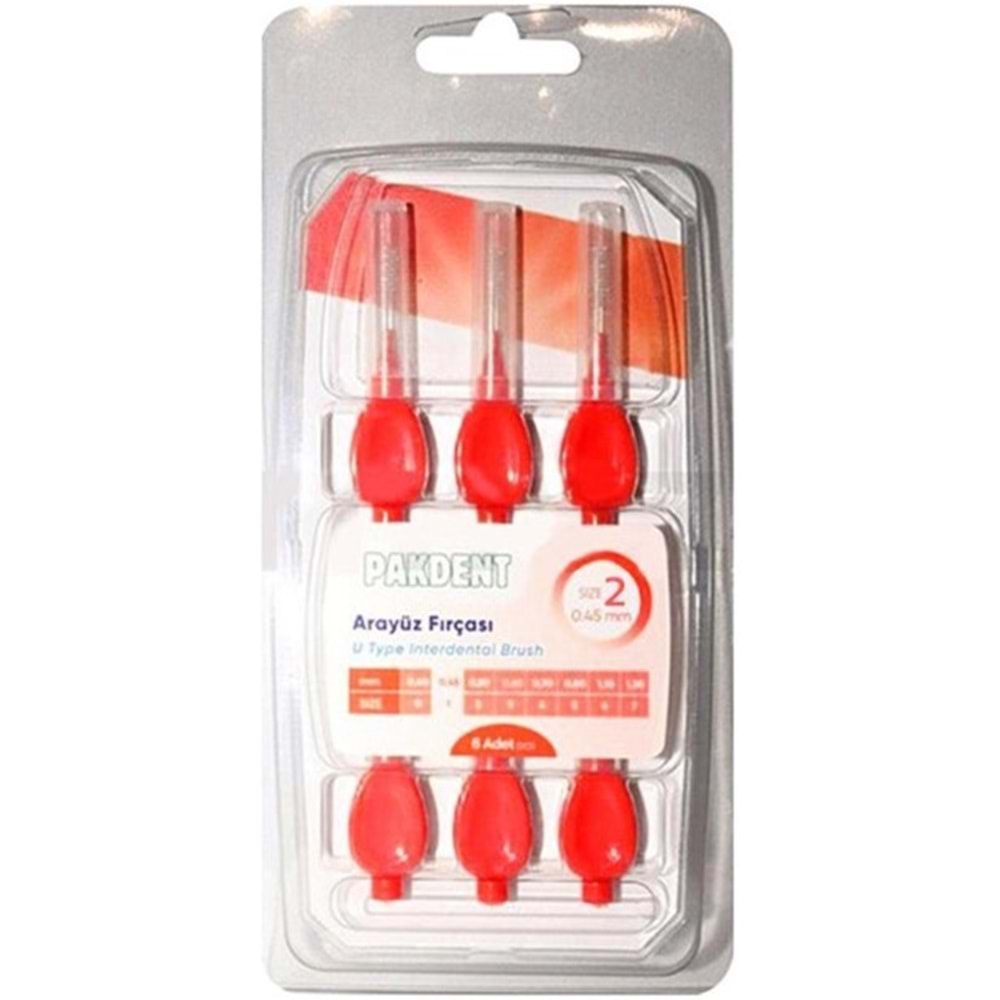 Pakdent Arayüz Fırçası U Type 6Lı Sıze:2 0.50mm Kırmızı