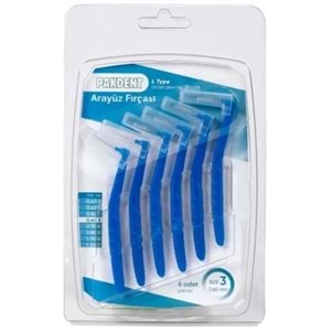 Pakdent Arayüz Fırçası L Type 6Lı Sıze:3 0.60mm Mavi