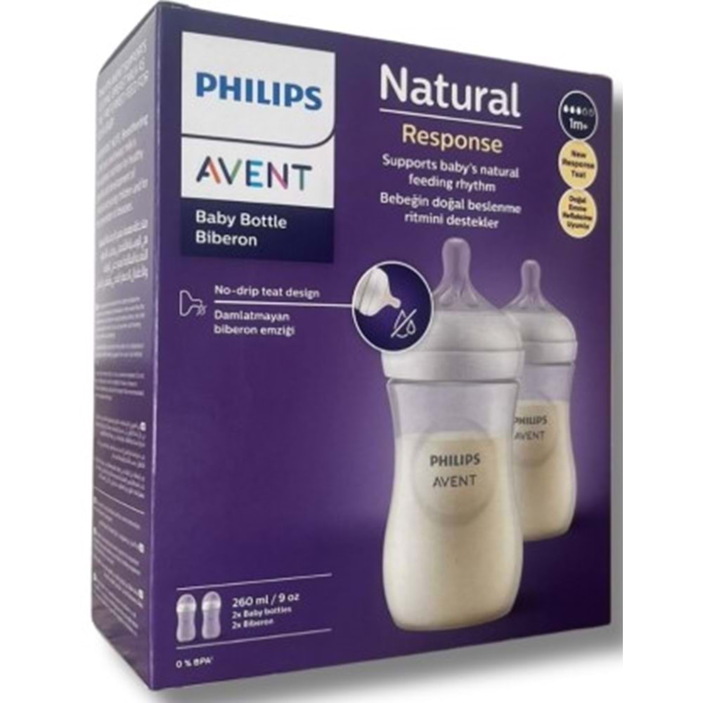 Philips Avent Doğal Tepkili PP 2'li Biberon Seti, 260ml, 1+ Ay